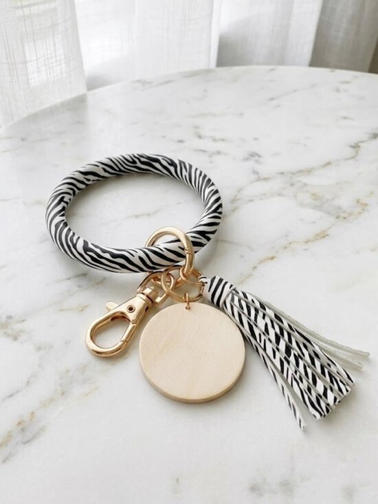 Elizabeth Besich Accessories - Zebra Print Leather Tassel Unisex Bangle Wrist Key Ring Keychain Ring